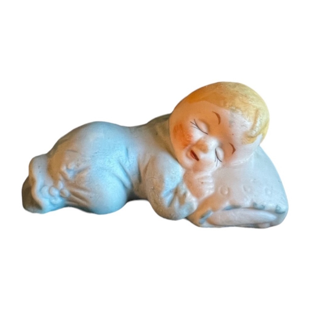 🌻5 for $25🌻 Vintage Sleeping Baby on Pillow Dressed in Blue Figurine